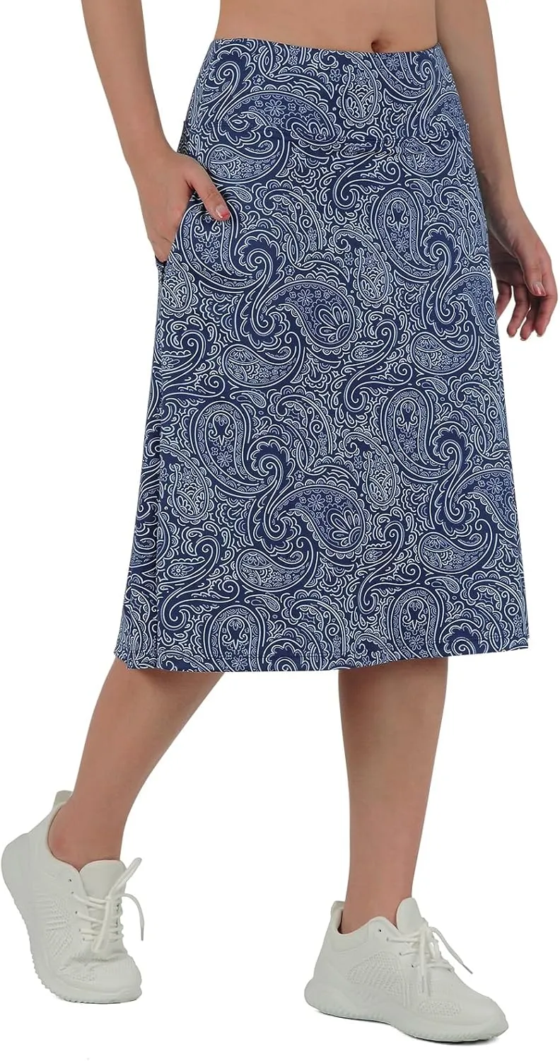 Midi Length Skorts Skirts for Women Modest Knee Length Skorts Athletic 26" Long Skirts with Zipper Pockets