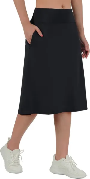 Midi Length Skorts Skirts for Women Modest Knee Length Skorts Athletic 26" Long Skirts with Zipper Pockets