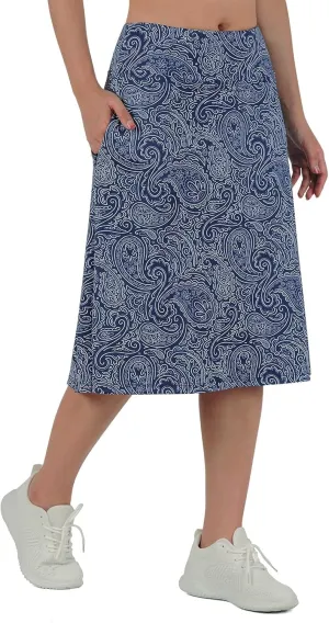 Midi Length Skorts Skirts for Women Modest Knee Length Skorts Athletic 26" Long Skirts with Zipper Pockets