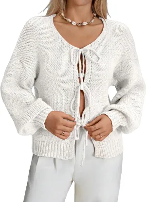 Milumia Women Y2k Tie Front Oversized Knitted Cardigan Open Front Knitwear Sweater Cardigans
