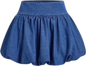 Milumia Women's High Waisted A Line Bubble Denim Mini Skirt Puffy Short Skirts