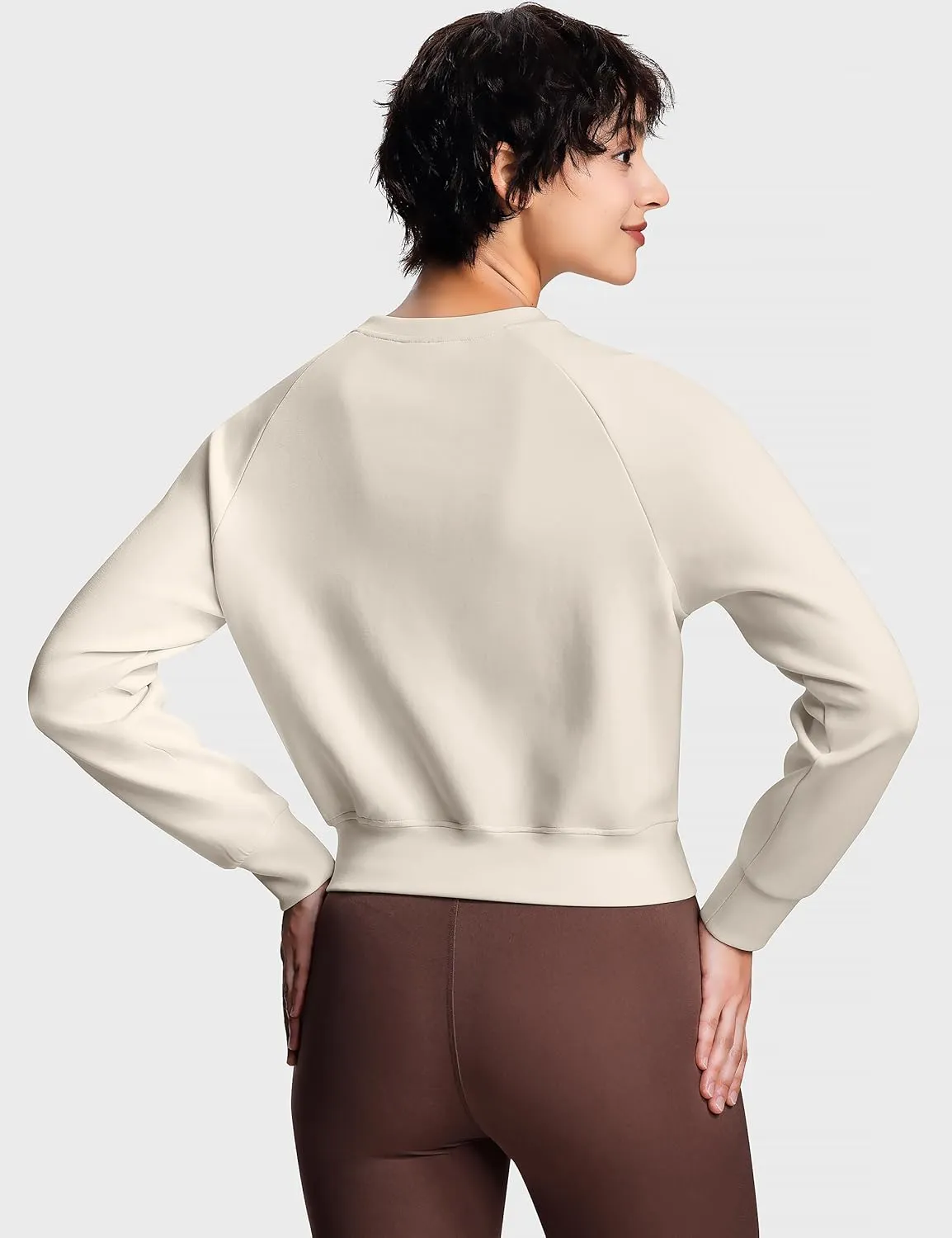 Modal Soft Cropped Sweatshirts for Women Long Sleeve Crew Neck Pullover Crop Top