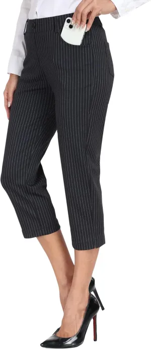 MoFiz Women's Capri Pants Summer Pull-On Stretch Straight Leg Golf Yoga & Business Casual Dressy Cropped Pants with Pockets