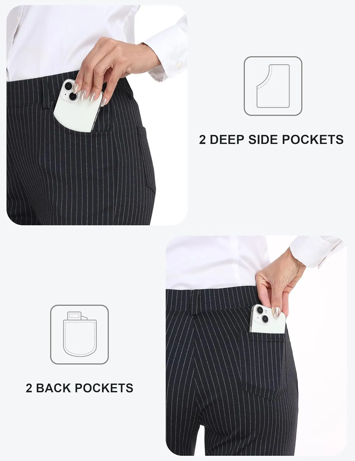 MoFiz Women's Capri Pants Summer Pull-On Stretch Straight Leg Golf Yoga & Business Casual Dressy Cropped Pants with Pockets