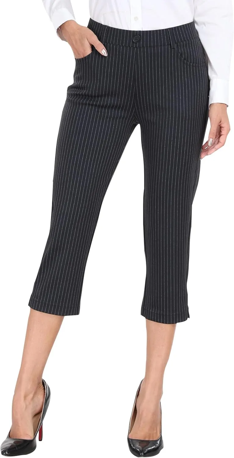 MoFiz Women's Capri Pants Summer Pull-On Stretch Straight Leg Golf Yoga & Business Casual Dressy Cropped Pants with Pockets