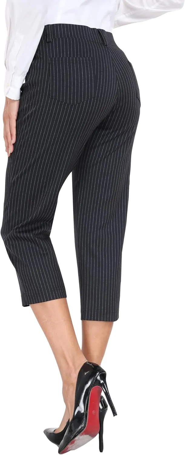 MoFiz Women's Capri Pants Summer Pull-On Stretch Straight Leg Golf Yoga & Business Casual Dressy Cropped Pants with Pockets