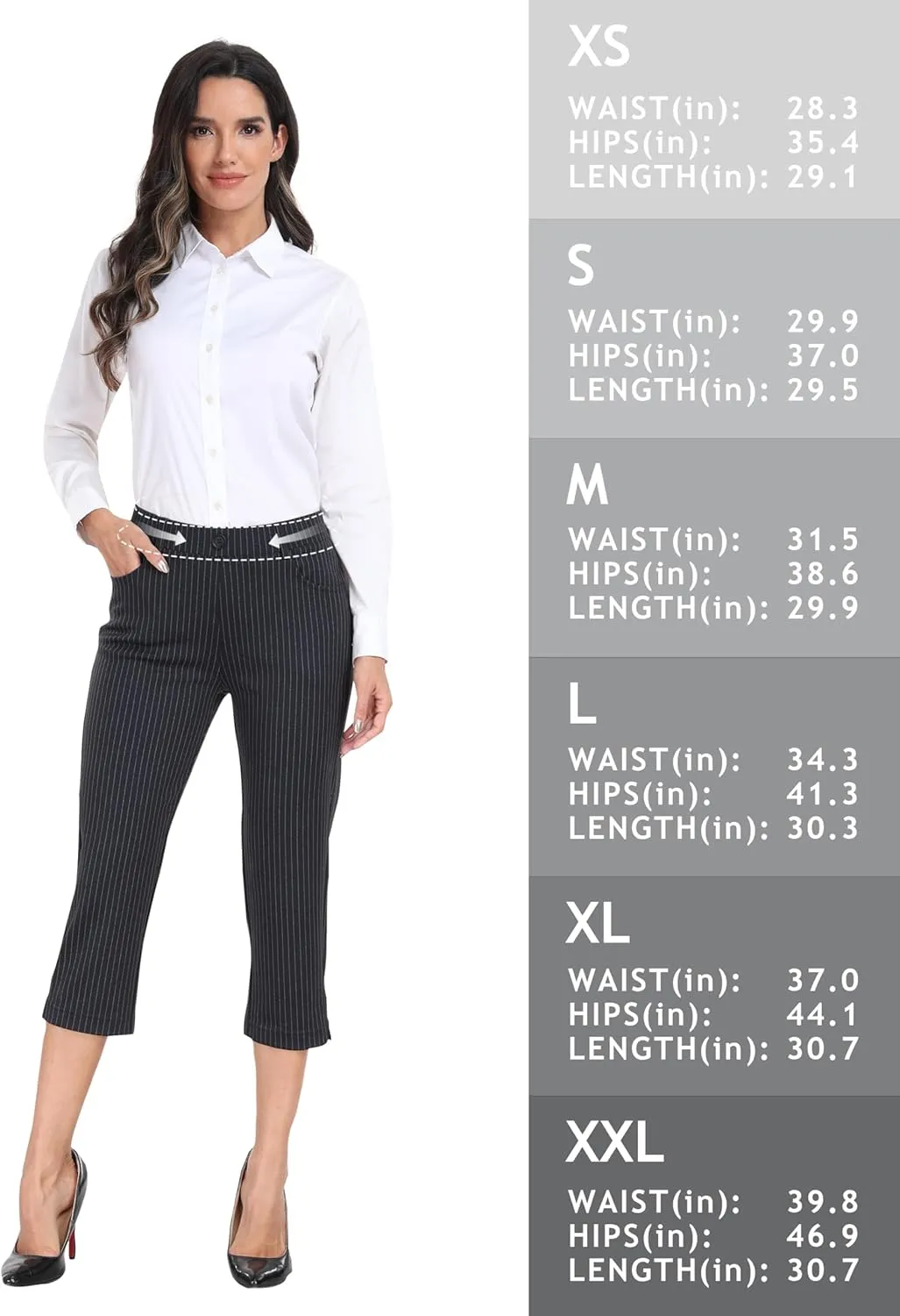 MoFiz Women's Capri Pants Summer Pull-On Stretch Straight Leg Golf Yoga & Business Casual Dressy Cropped Pants with Pockets