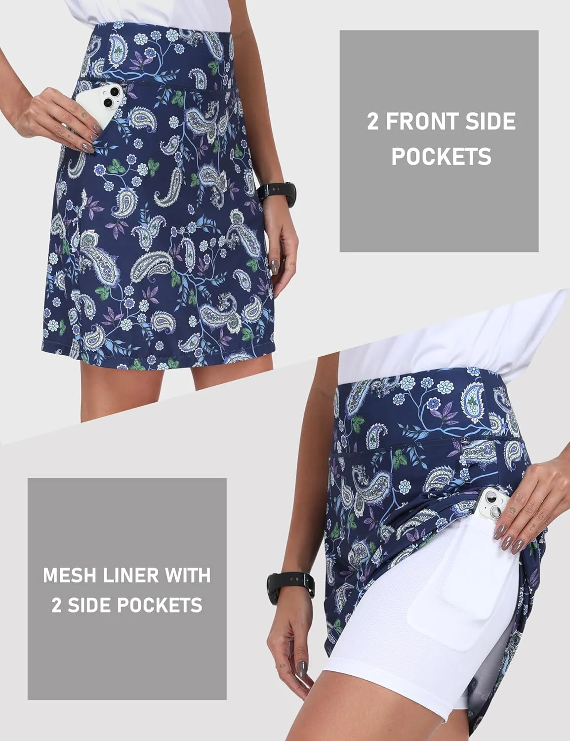 MoFiz Women's Golf Skorts 20" Knee Length High Waisted with Pockets Athletic Skirt for Tennis, Running & Summer Casual