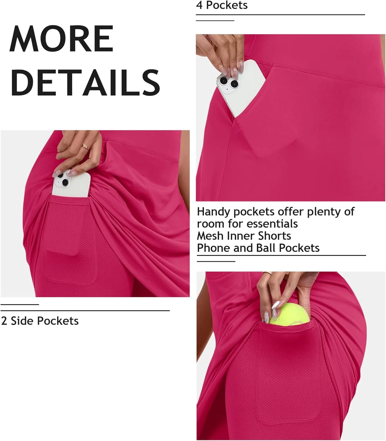 MoFiz Women's Golf Skorts 20" Knee Length High Waisted with Pockets Athletic Skirt for Tennis, Running & Summer Casual