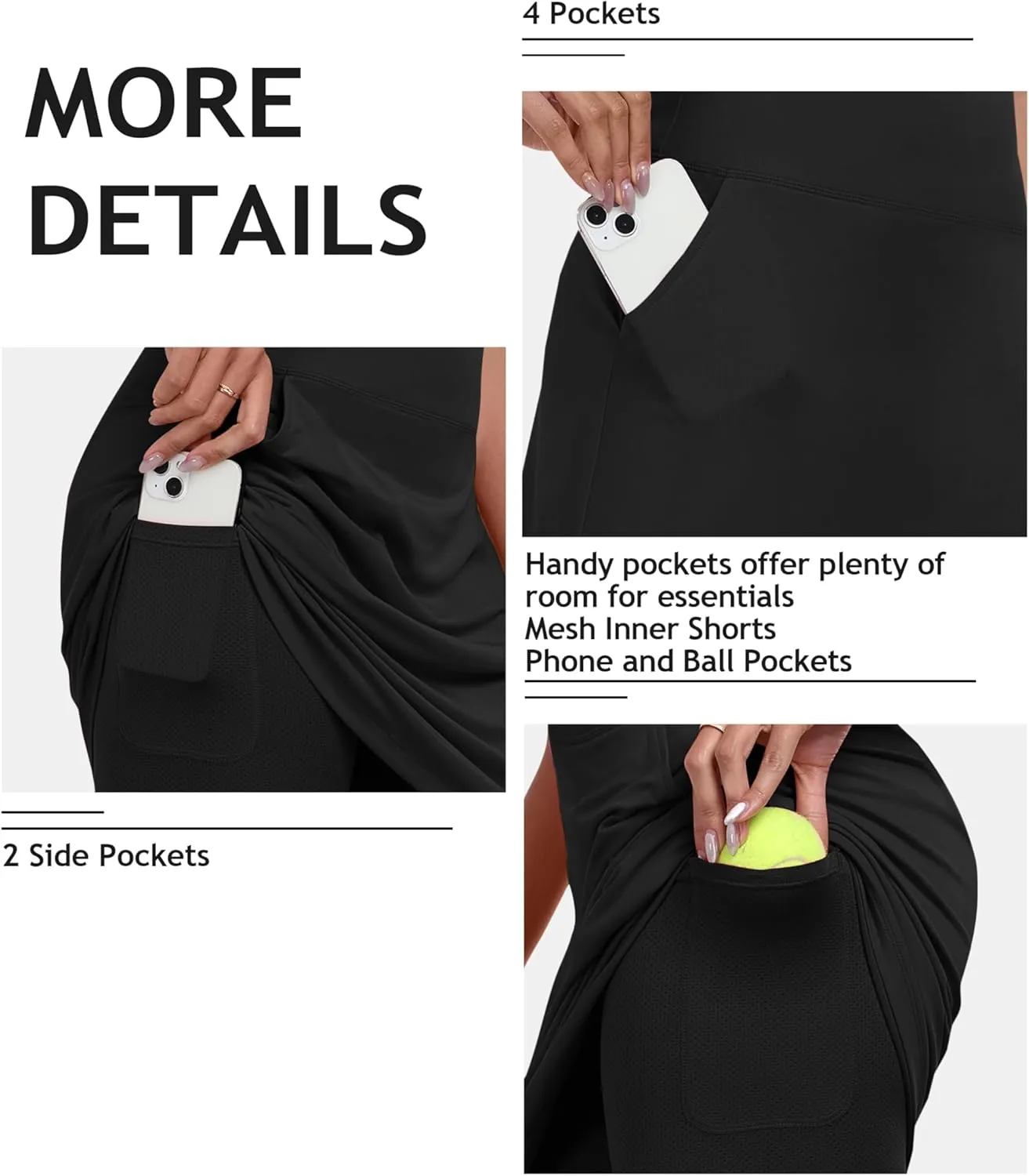 MoFiz Women's Golf Skorts 20" Knee Length High Waisted with Pockets Athletic Skirt for Tennis, Running & Summer Casual