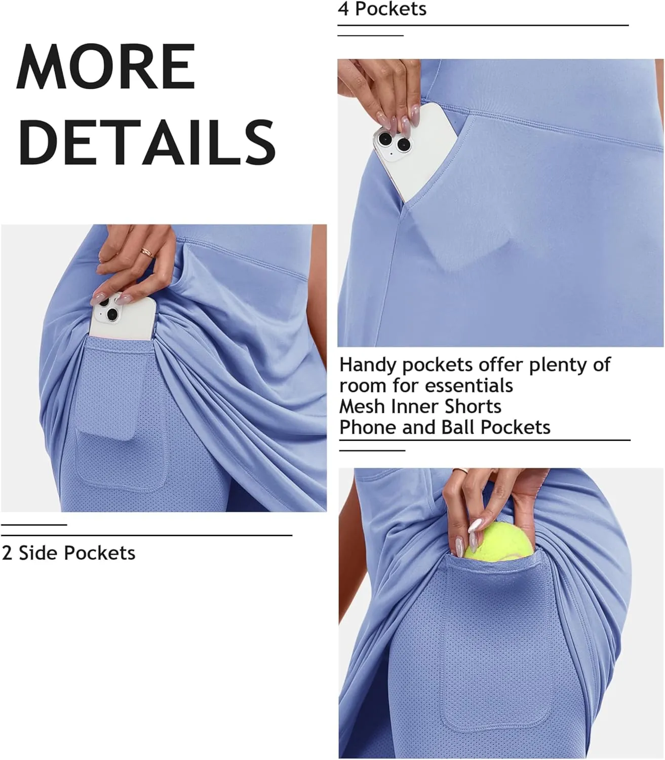 MoFiz Women's Golf Skorts 20" Knee Length High Waisted with Pockets Athletic Skirt for Tennis, Running & Summer Casual