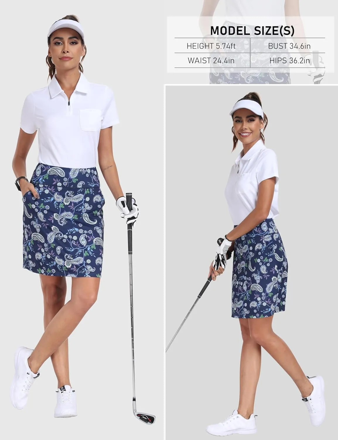 MoFiz Women's Golf Skorts 20" Knee Length High Waisted with Pockets Athletic Skirt for Tennis, Running & Summer Casual