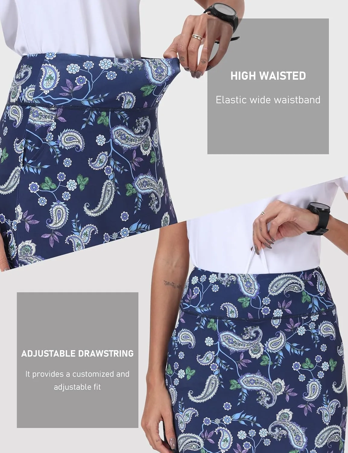 MoFiz Women's Golf Skorts 20" Knee Length High Waisted with Pockets Athletic Skirt for Tennis, Running & Summer Casual