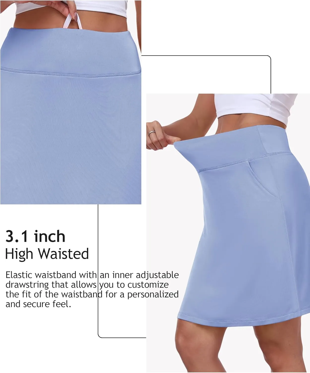MoFiz Women's Golf Skorts 20" Knee Length High Waisted with Pockets Athletic Skirt for Tennis, Running & Summer Casual