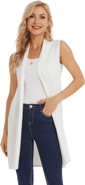 Moss Rose Women's Long Knit Cardigan Vest Casual Sleeveless Open Front Draped Duster Vest (Available in Plus Size)