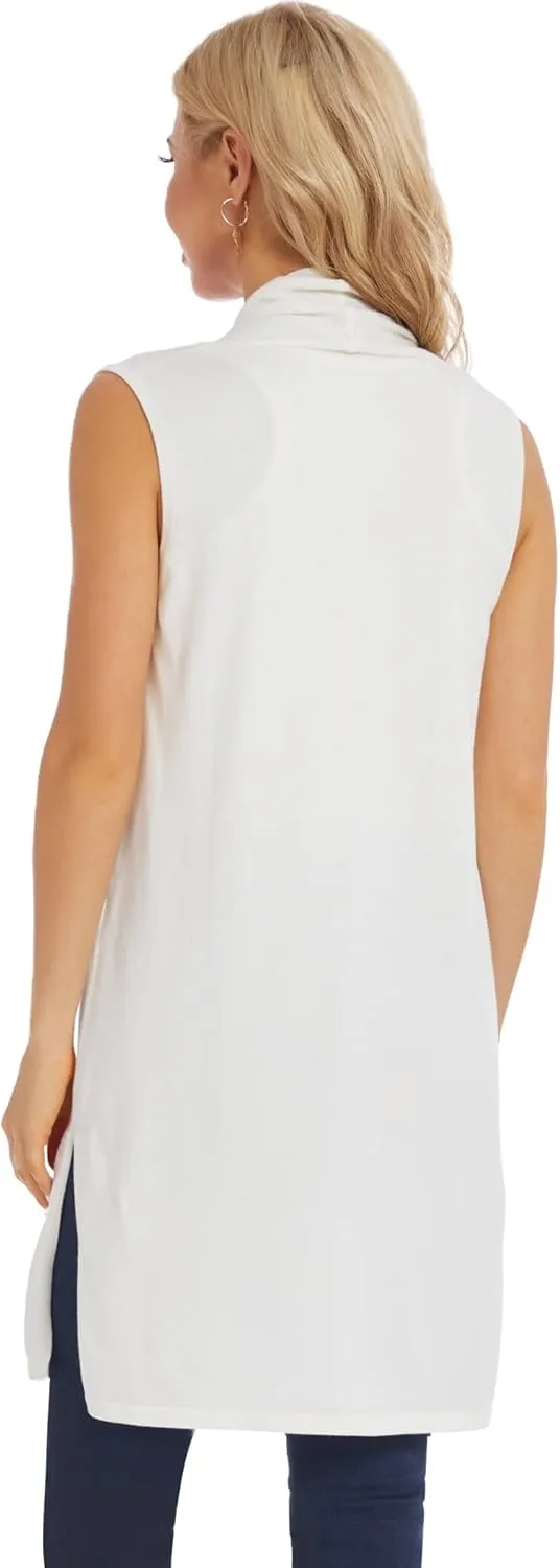 Moss Rose Women's Long Knit Cardigan Vest Casual Sleeveless Open Front Draped Duster Vest (Available in Plus Size)