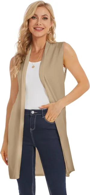 Moss Rose Women's Long Knit Cardigan Vest Casual Sleeveless Open Front Draped Duster Vest (Available in Plus Size)