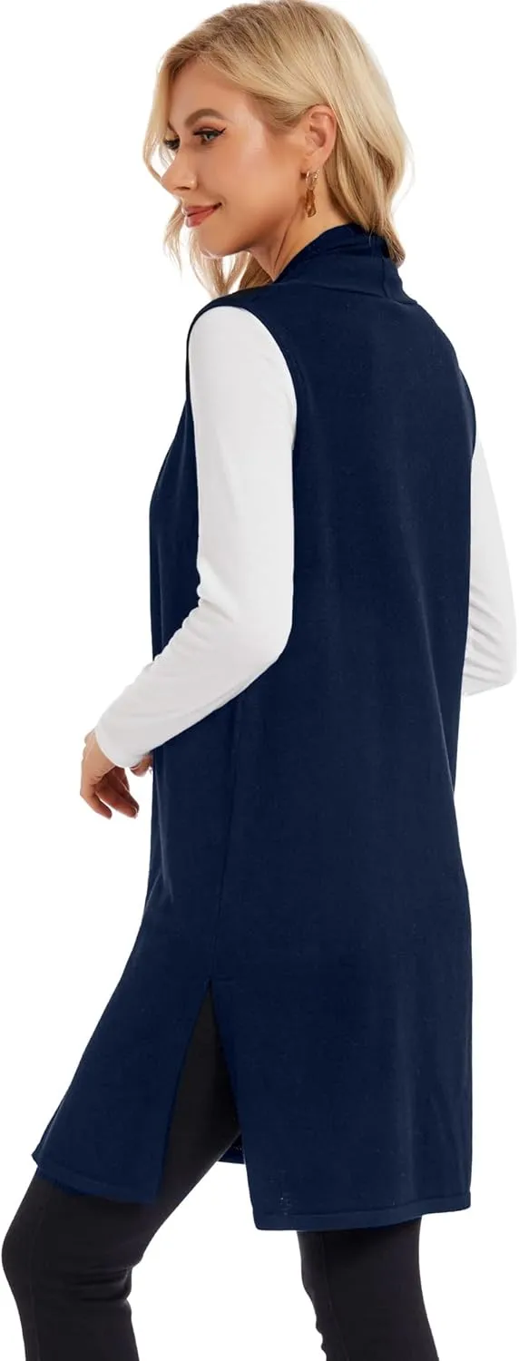 Moss Rose Women's Long Knit Cardigan Vest Casual Sleeveless Open Front Draped Duster Vest (Available in Plus Size)