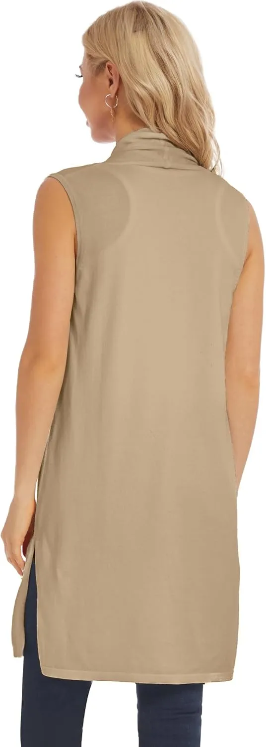 Moss Rose Women's Long Knit Cardigan Vest Casual Sleeveless Open Front Draped Duster Vest (Available in Plus Size)