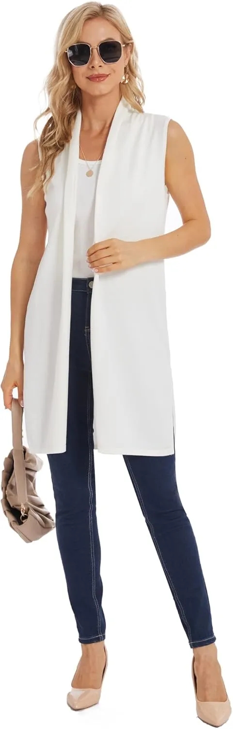 Moss Rose Women's Long Knit Cardigan Vest Casual Sleeveless Open Front Draped Duster Vest (Available in Plus Size)
