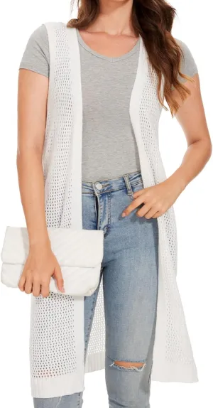 Moss Rose Womens Sleeveless Cardigans Vests Long Open Front Hollow Crochet Cardigan Sweater Duster Vest