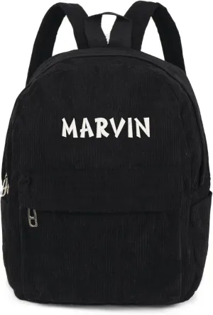 MT WORLD Personalized Toddler Backpack - Monogrammed Black Corduroy Mini Backpack with Customized Name Embroidery