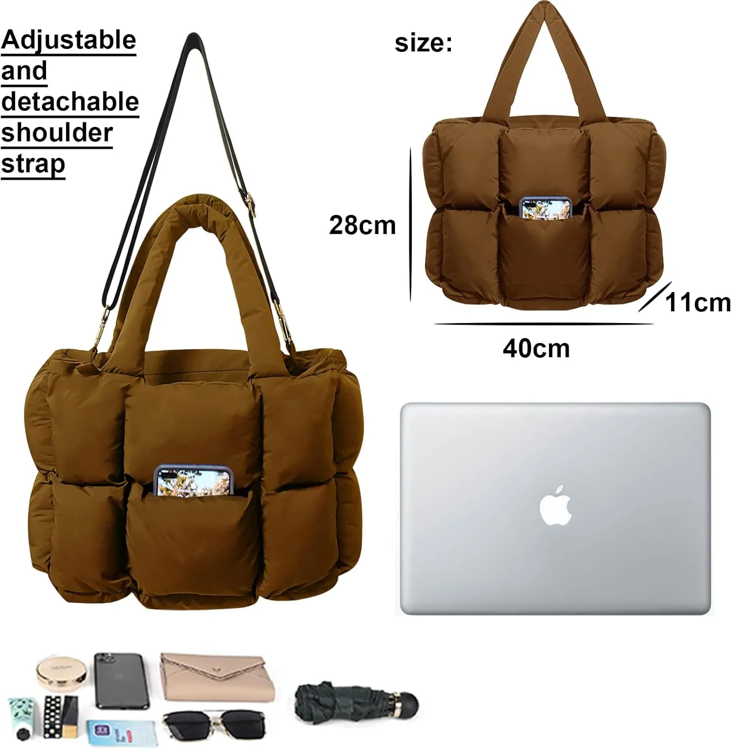 NAARIIAN Puffer Tote Bag for Women, Lightweight Quilted Puffy Shoulder Handbag with Adjustable Shoulder Strap