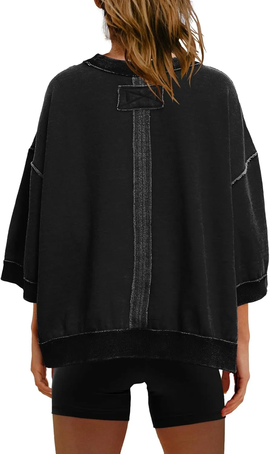 Nirovien Womens Oversized Sweatshirt 3/4 Sleeve Crewneck Sweatshirts Summer Color Block Pullover Tops