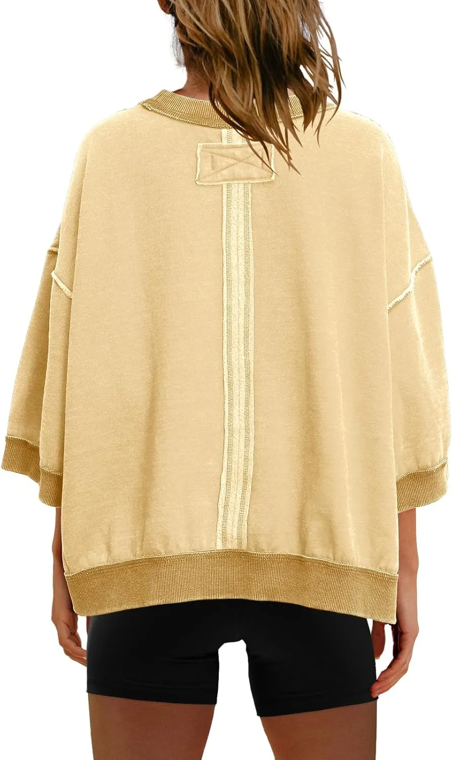 Nirovien Womens Oversized Sweatshirt 3/4 Sleeve Crewneck Sweatshirts Summer Color Block Pullover Tops
