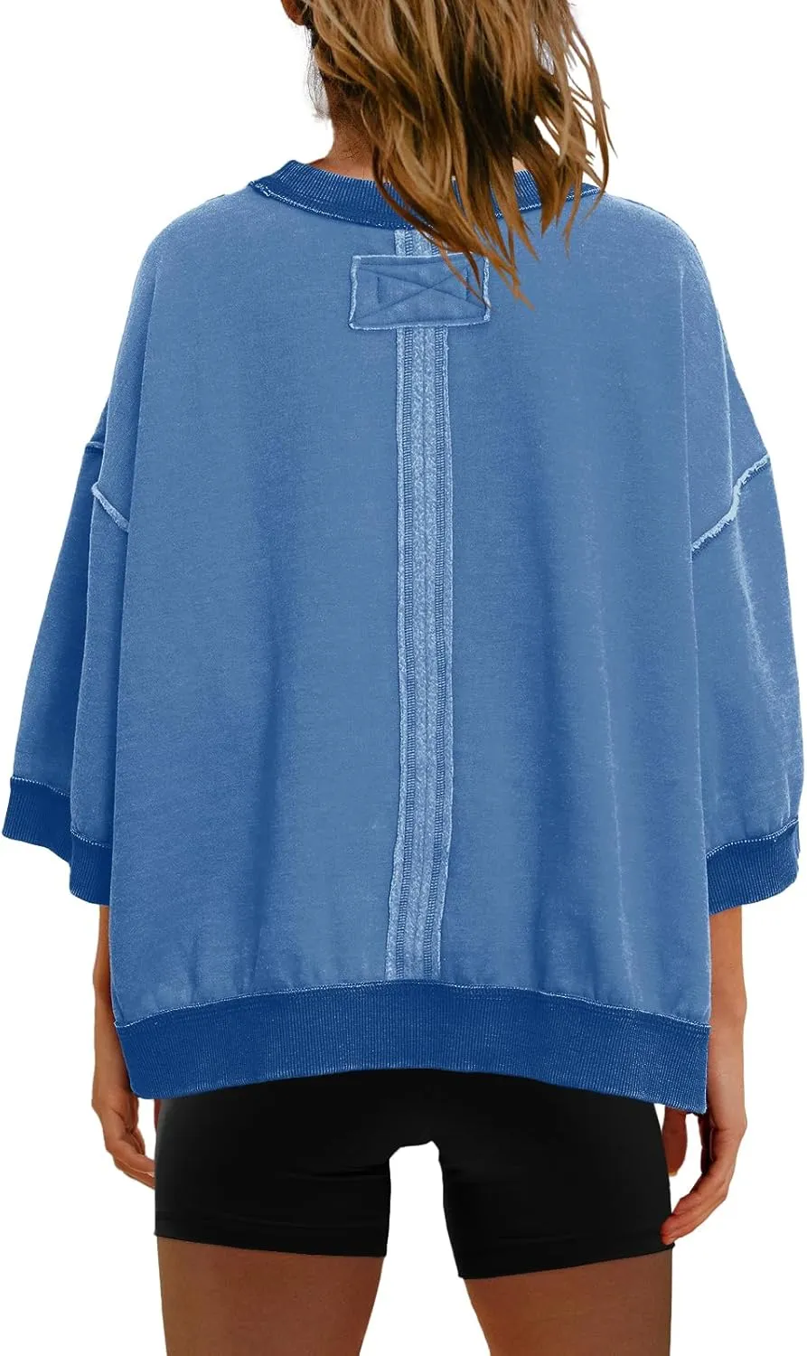 Nirovien Womens Oversized Sweatshirt 3/4 Sleeve Crewneck Sweatshirts Summer Color Block Pullover Tops