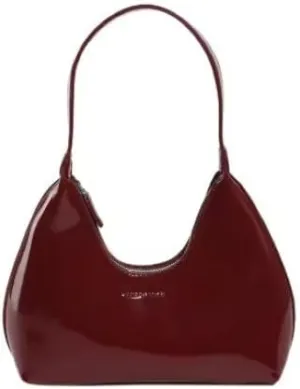 Patent Leather Hobo Shoulder Bag, Burgundy Red, Curved Handle