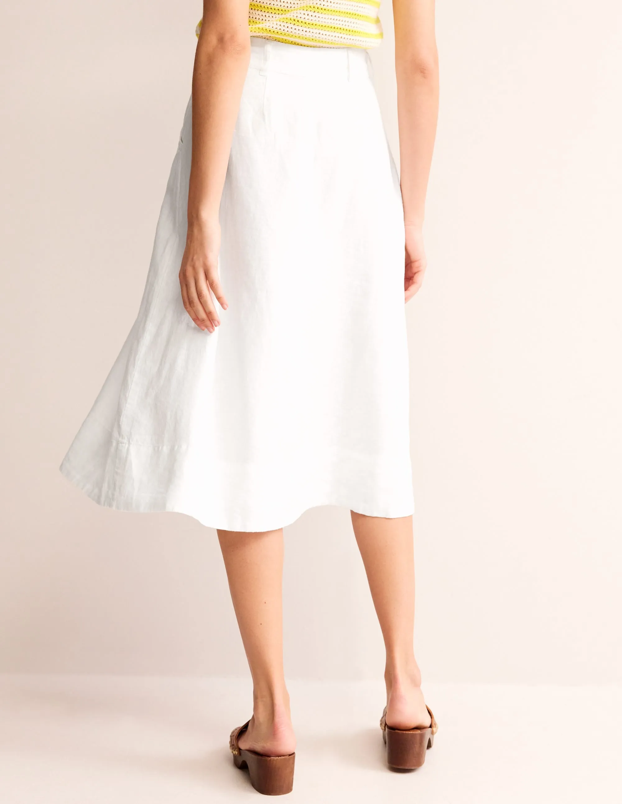 Petra Linen Midi Skirt-White