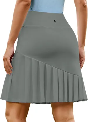 PINSPARK Golf Skirts for Women 20" Knee Length Skorts Pleated Tennis Skirts with Shorts Tummy Control Casual Modest Skirts