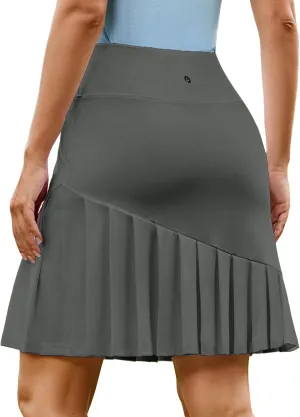 PINSPARK Golf Skirts for Women 20" Knee Length Skorts Pleated Tennis Skirts with Shorts Tummy Control Casual Modest Skirts