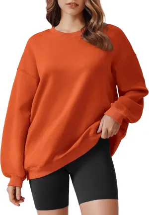 PINSPARK Sweatshirt for Women Oversized 2024 Fall Outfit Long Sleeve Y2K Pullover Top Crewneck Sweat Shirts with Side Pockets