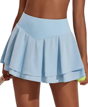 PINSPARK Womens Pleated Tennis Skirts with 3 Pockets High Waisted Athletic Golf Skorts Skirts Breathable Cute, Blue Medium