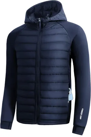 Pioneer Camp Men's Lightweight Puffer Running Jacket Waterproof Winter Down Jacket Hooded Insulated Puffy Thermal Hybrid Coat