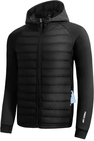 Pioneer Camp Men's Lightweight Puffer Running Jacket Waterproof Winter Down Jacket Hooded Insulated Puffy Thermal Hybrid Coat