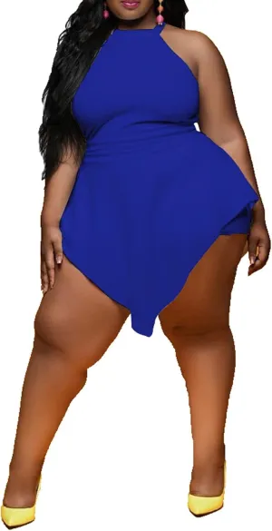 Plus Size Shorts Rompers for Womens Casual Summer Sexy Clubwear Halter Tank Top Sleeveless Jumpsuits Dressy Elegant