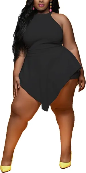 Plus Size Shorts Rompers for Womens Casual Summer Sexy Clubwear Halter Tank Top Sleeveless Jumpsuits Dressy Elegant