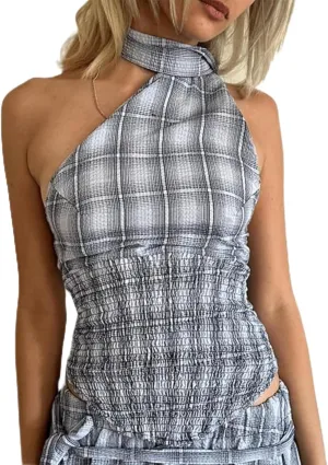 Polka Dot Halter Tops for Women Y2k Open Back Scarf Top Cute Camisole Downtown Girl Clothes Streetwear