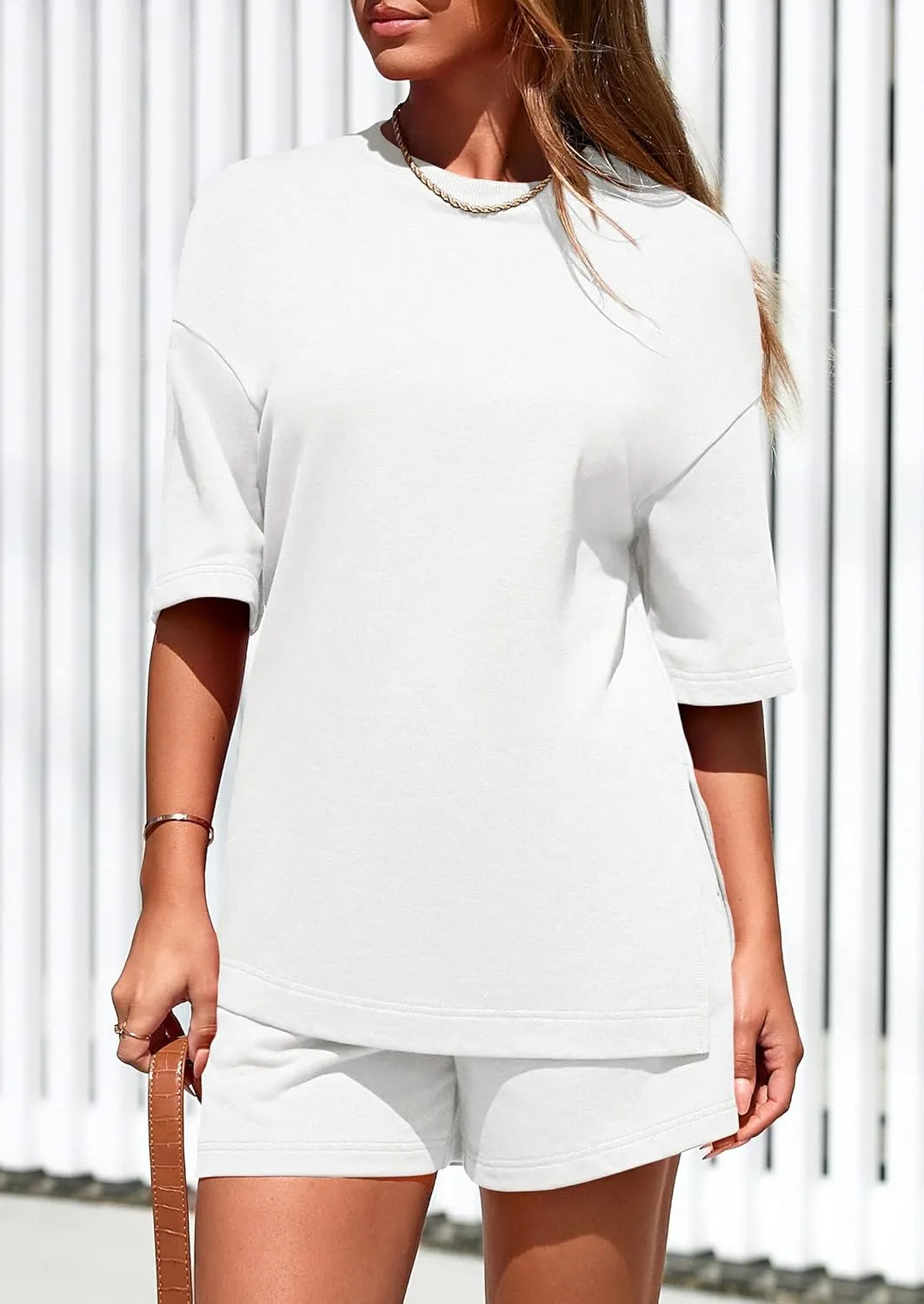 PRETTYGARDEN Women's 2 Piece Lounge Sets 2025 Summer Short Sleeve Tunic Tops Drawstring Shorts Matching Outfits Tracksuits