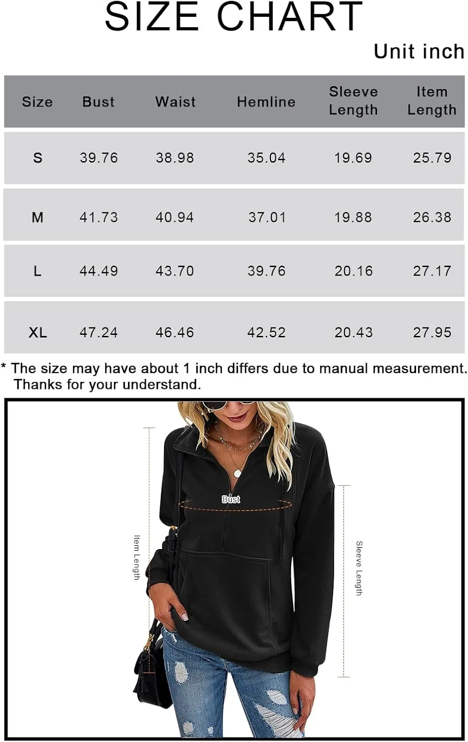 PRETTYGARDEN Women's Casual Long Sleeve Lapel Zipper Sweatshirt Drawstring Loose Pullover Tops