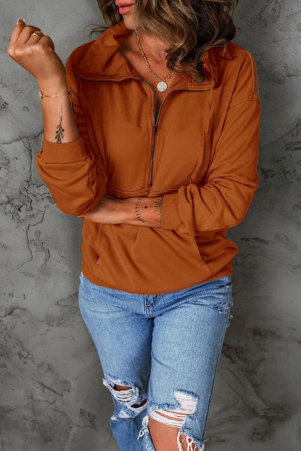 PRETTYGARDEN Women's Casual Long Sleeve Lapel Zipper Sweatshirt Drawstring Loose Pullover Tops