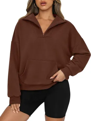 PRETTYGARDEN Womens Quarter Zip Long Sleeve Cropped Sweatshirt 2025 Fall Winter Casual V Neck Pullover Tops With Pockets