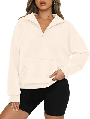PRETTYGARDEN Womens Quarter Zip Long Sleeve Cropped Sweatshirt 2025 Fall Winter Casual V Neck Pullover Tops With Pockets