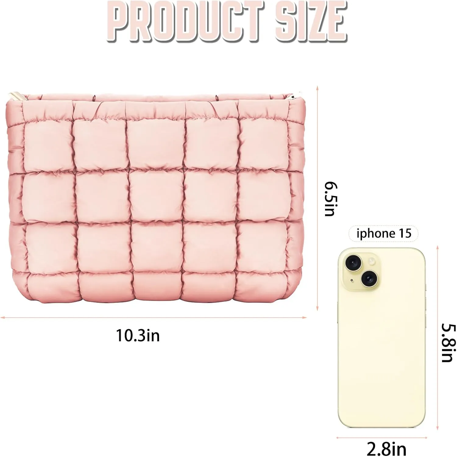 Puffy Quilted Makeup Bag Cotton Large Pink Travel Cosmetic Bag Cute Puffer Solid Toiletry Brush Organizer Pouch Coquette Aesthetic Portable Storage Tote Zipper Makeup Purse for Women Girls