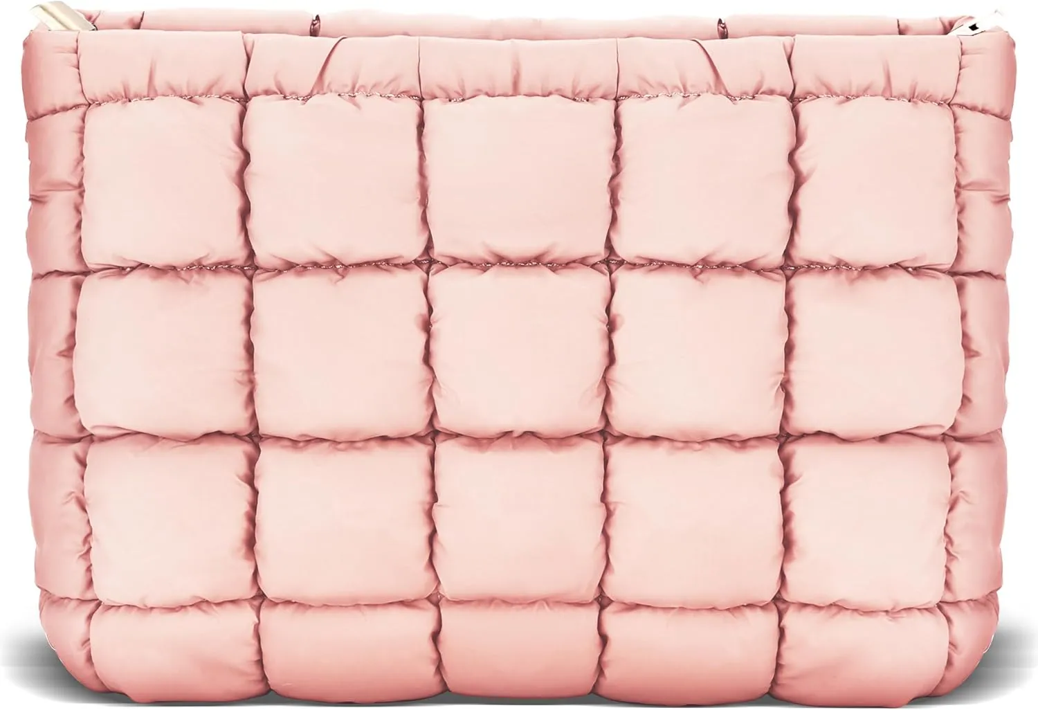 Puffy Quilted Makeup Bag Cotton Large Pink Travel Cosmetic Bag Cute Puffer Solid Toiletry Brush Organizer Pouch Coquette Aesthetic Portable Storage Tote Zipper Makeup Purse for Women Girls