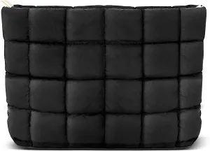 Puffy Quilted Makeup Bag Cotton Small Black Travel Cosmetic Bag Cute Puffer Toiletry Bag Portable Zipper Makeup Pouch Coquette Aesthetic Makeup Brush Storage Organizer for Women Girls