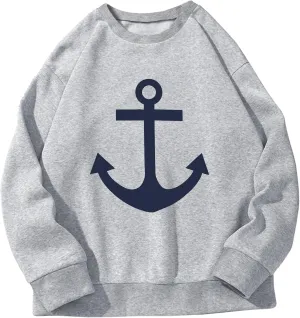 PYL Anchor print Womens Crew Neck Long Sleeve Oversize Sweatshirt